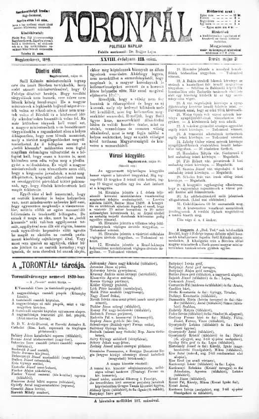 Torontál, 28. évf. 1899. május 31. 123. sz.