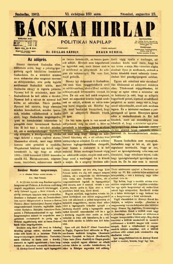 Bácskai Hirlap, 6. évf. 1902. augusztus 23. 169. sz.