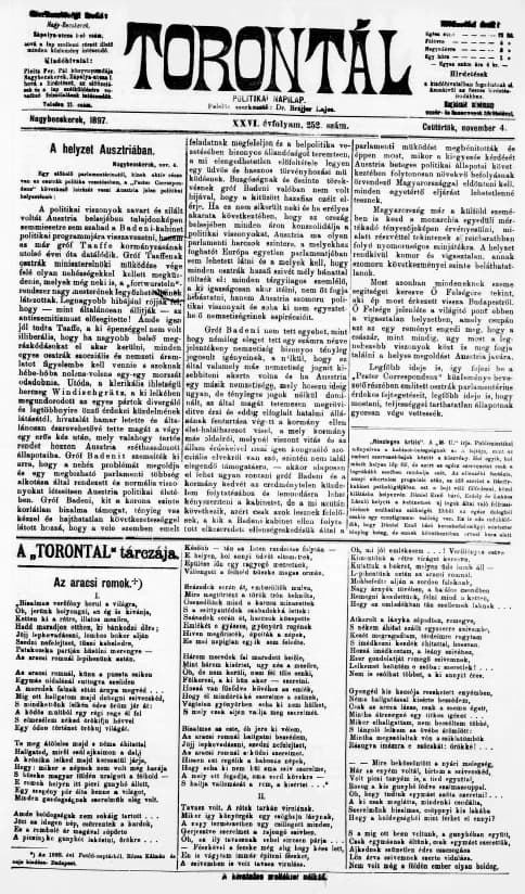 Torontál, 26. évf. 1897. november 4. 252. sz.