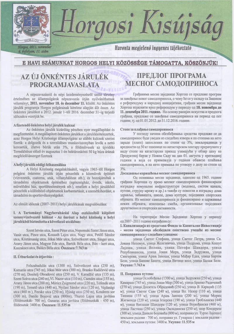 Horgosi Kisújság, 6. évf. 2011. november. 11. sz.