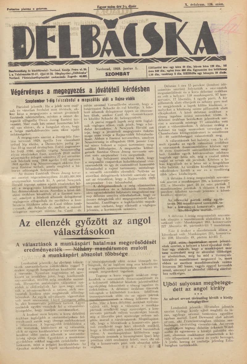 Délbácska, 10. évf. 1929. június 1. 126. sz.