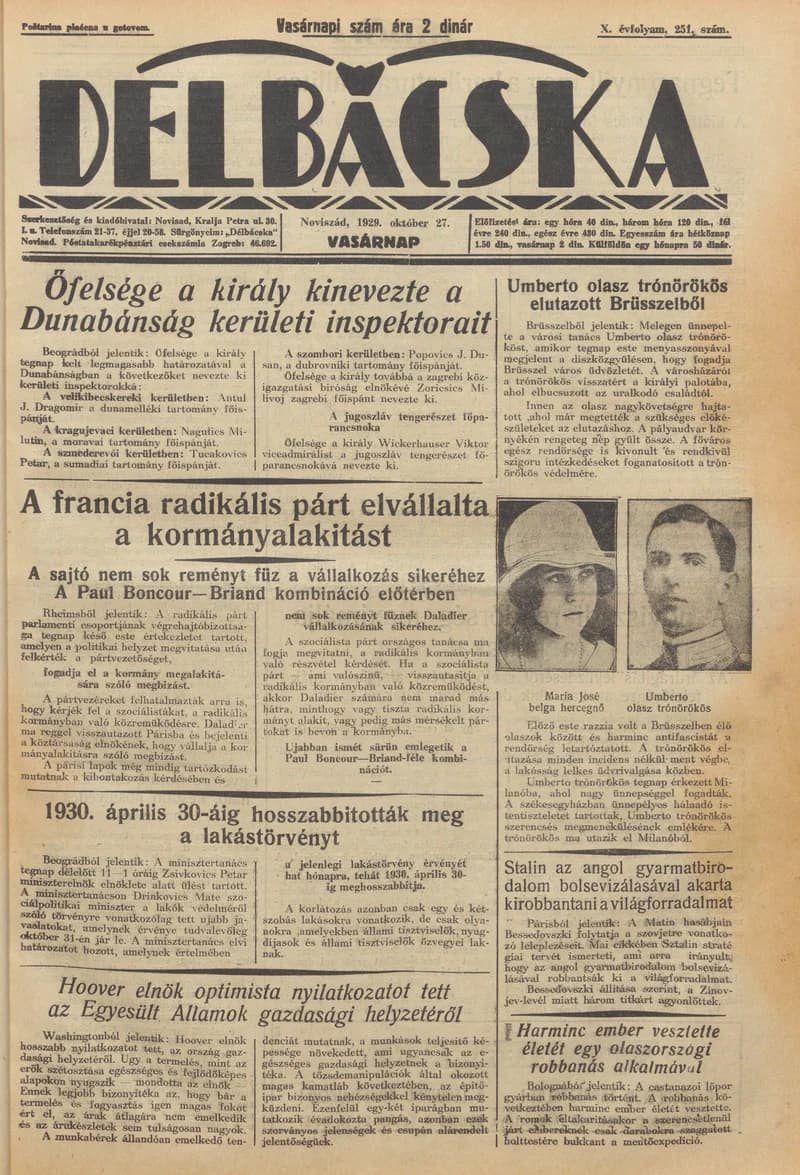 Délbácska, 10. évf. 1929. október 27. 251. sz.