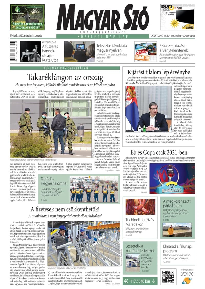 Magyar Szó, 77. évf. 2020. március 18. 63. sz. 1–16. oldal