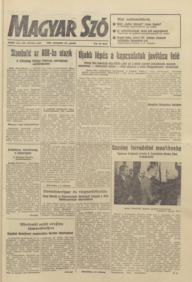 Magyar Szó, 39. évf. 1982. november 19. 319. sz. 1–20. oldal