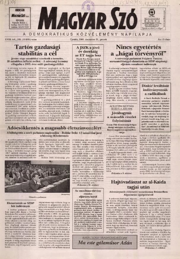 Magyar Szó, 58. évf. 2001. december 21. 293. sz. 1–16. oldal