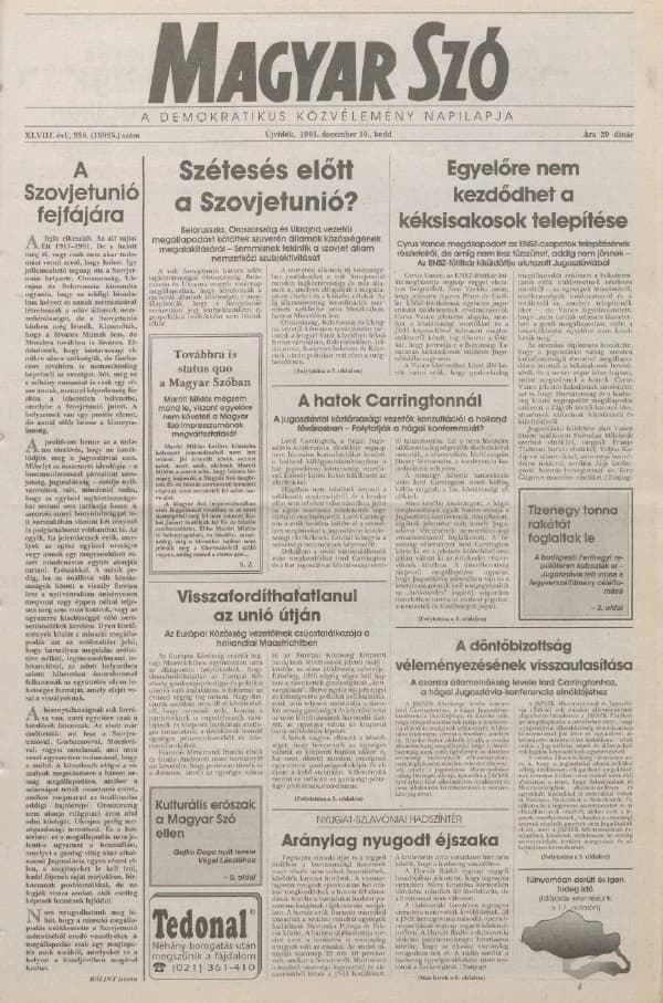 Magyar Szó, 48. évf. 1991. december 10. 338. sz. 1–20. oldal