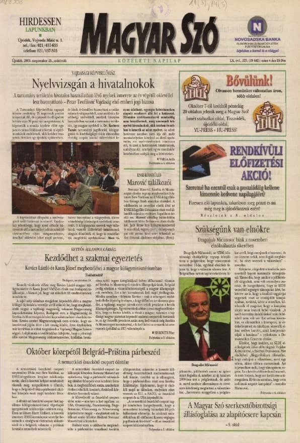 Magyar Szó, 60. évf. 2003. szeptember 25. 227. sz. 1–16. oldal