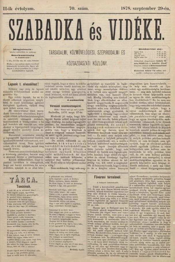 Szabadka és vidéke, 2. évf. 1878. szeptember 29. 70. sz.