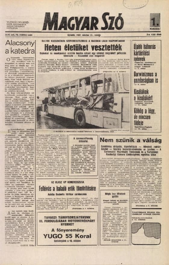 Magyar Szó, 46. évf. 1989. március 22. 78. sz. 1–20. oldal