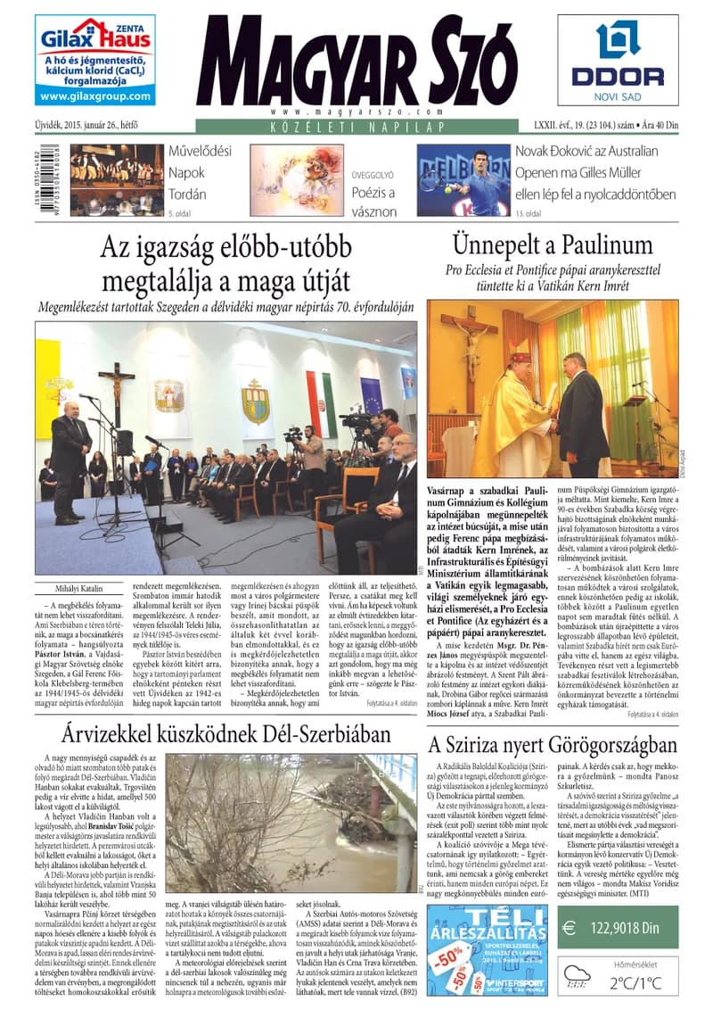 Magyar Szó, 72. évf. 2015. január 26. 19. sz. 1–20. oldal