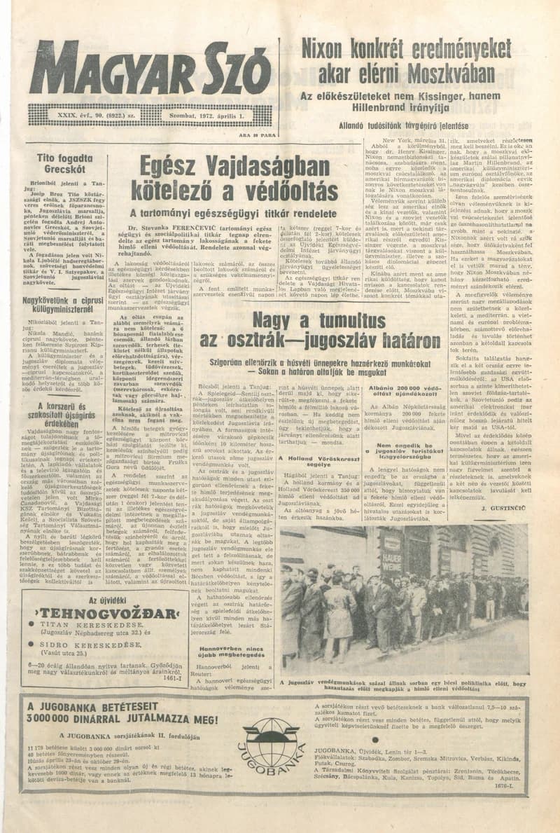 Magyar Szó, 29. évf. 1972. április 1. 90. sz. 1–20. oldal