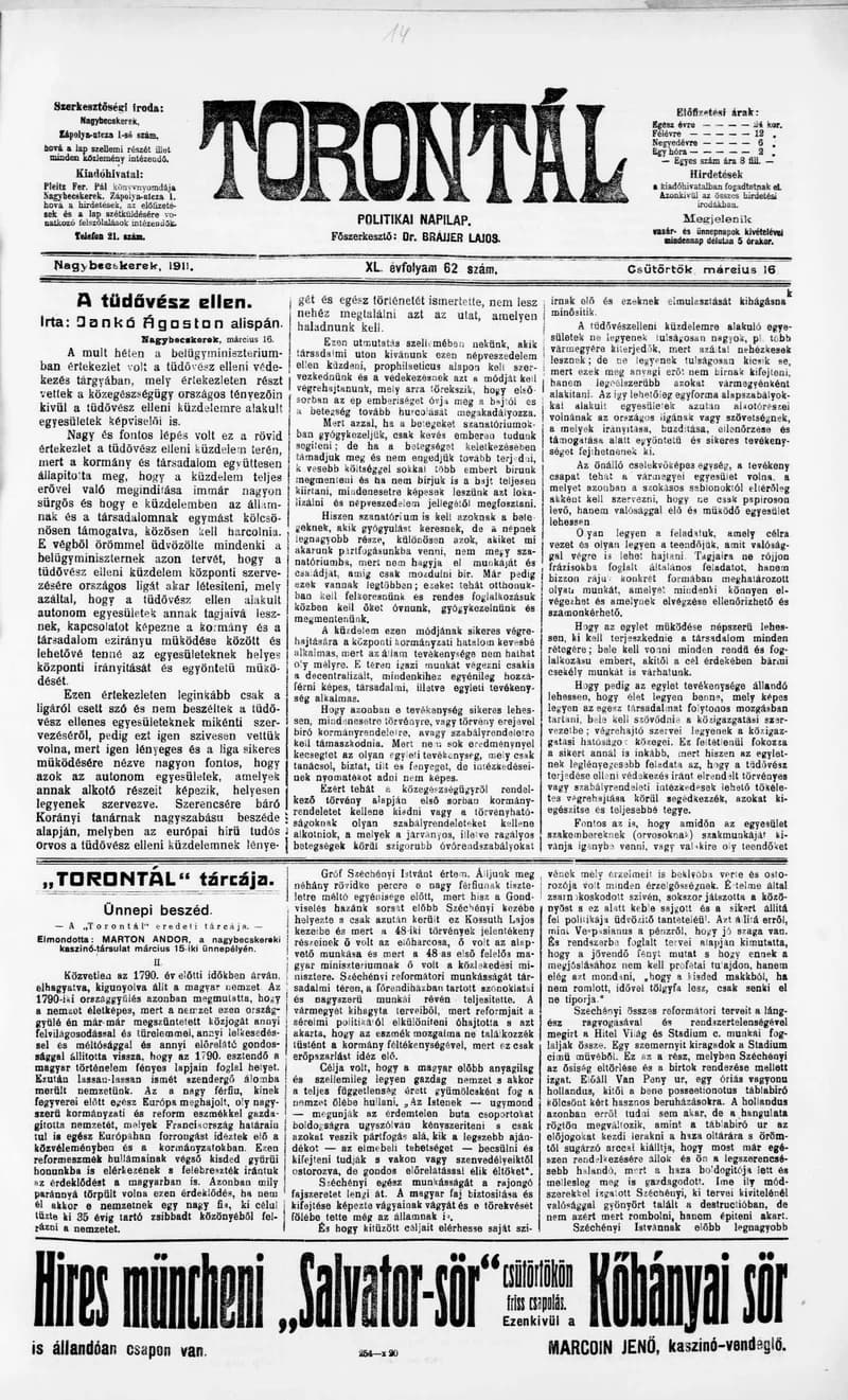Torontál, 40. évf. 1911. március 16. 62. sz.