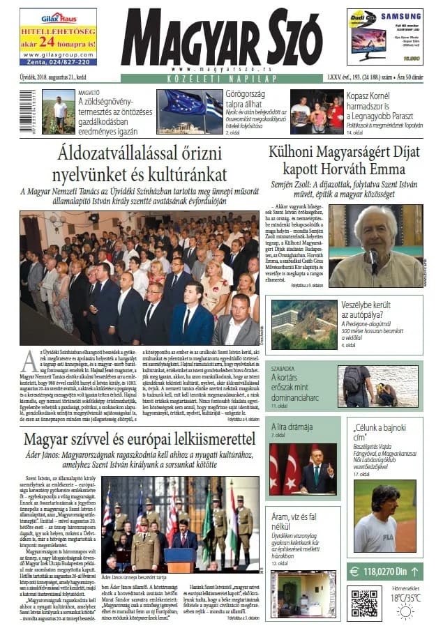 Magyar Szó, 75. évf. 2018. augusztus 21. 193. sz. 1–20. oldal