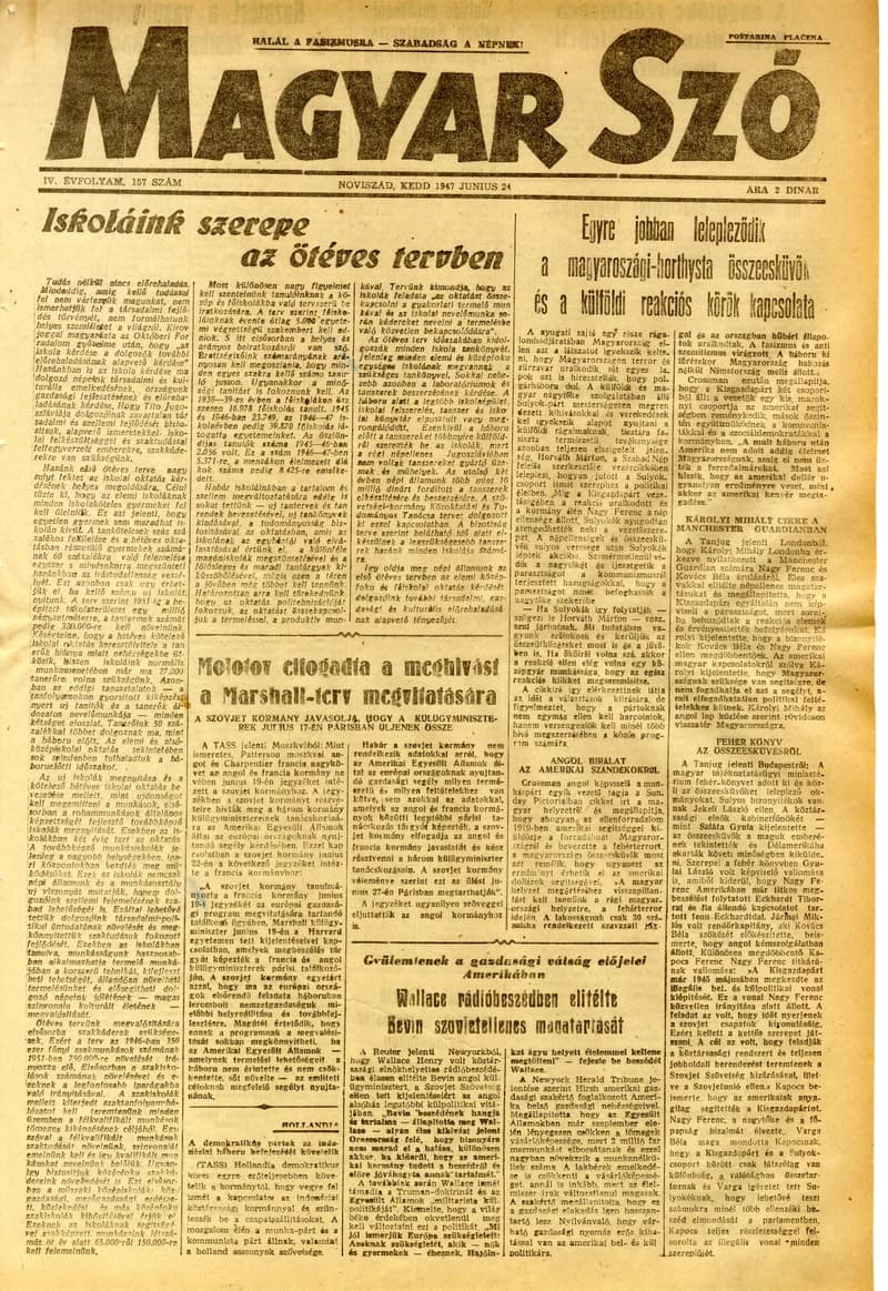 Magyar Szó, 4. évf. 1947. június 24. 157. sz. 1–6. oldal