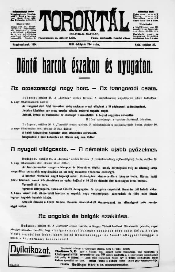 Torontál, 43. évf. 1914. október 27. 244. sz.