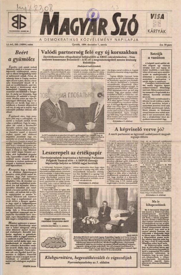Magyar Szó, 51. évf. 1994. december 7. 265. sz. 1–16. oldal