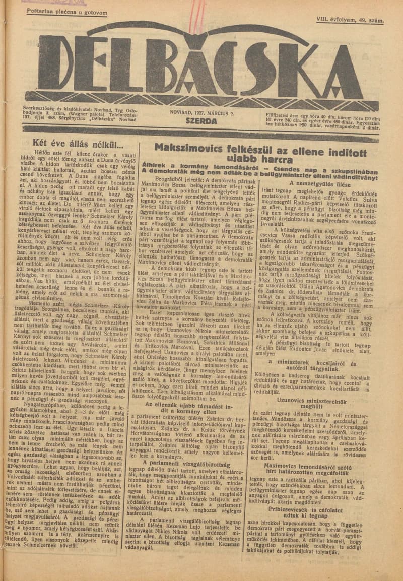 Délbácska, 8. évf. 1927. március 2. 49. sz.