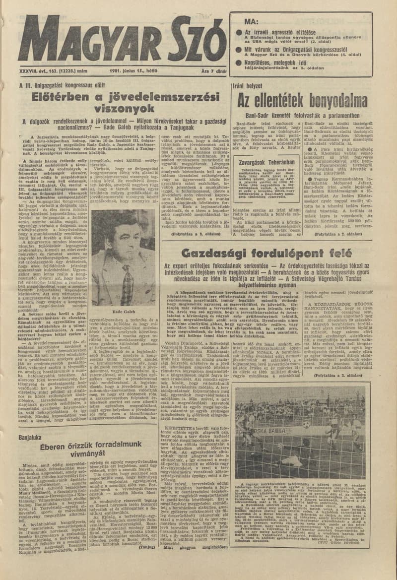Magyar Szó, 38. évf. 1981. június 15. 162. sz.