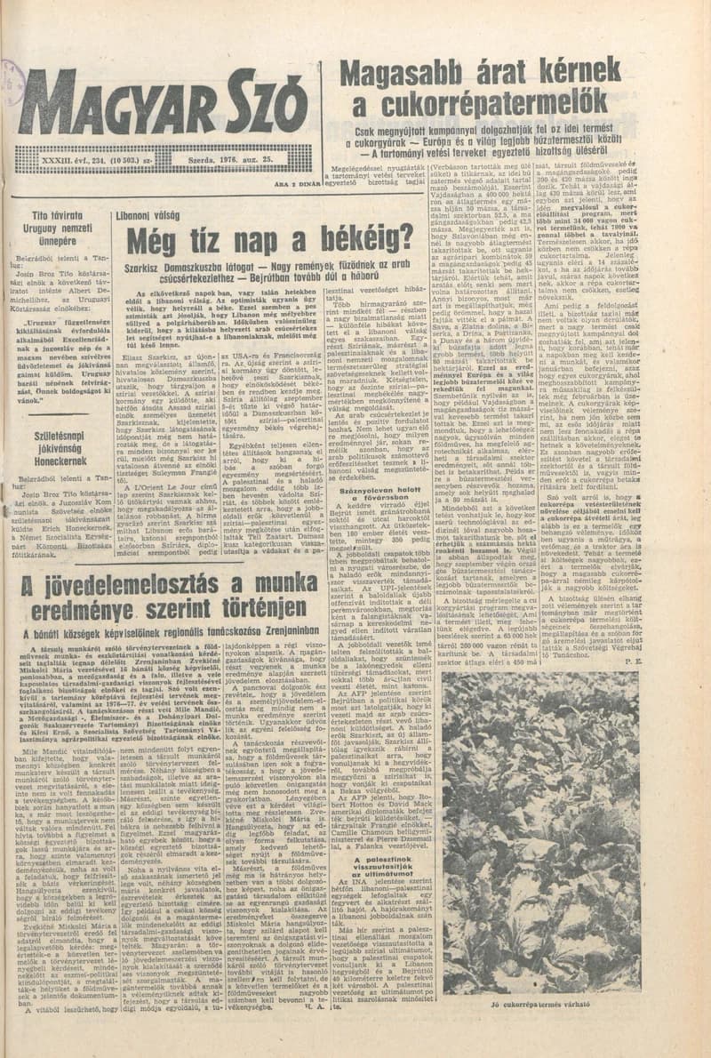 Magyar Szó, 33. évf. 1976. augusztus 25. 234. sz. 1–16. oldal