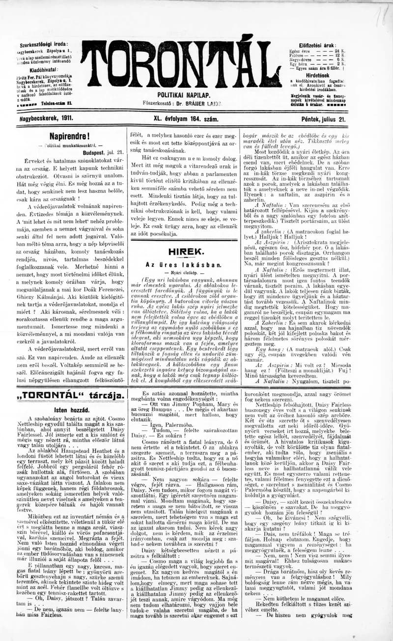 Torontál, 40. évf. 1911. július 21. 164. sz.