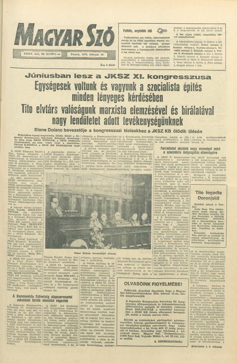 Magyar Szó, 35. évf. 1978. február 10. 39. sz. 1–20. oldal