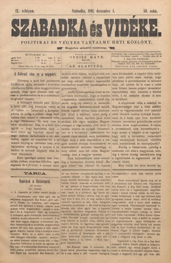 Szabadka és vidéke II, 9. évf. 1901. december 8. 50. sz.