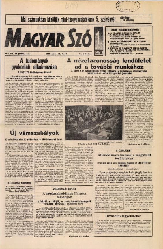 Magyar Szó, 45. évf. 1988. január 12. 10. sz. 1–20. oldal