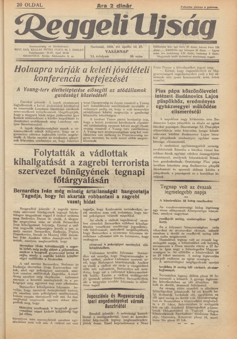 Reggeli Újság, 11. évf. 1930. április 27. 99. sz.