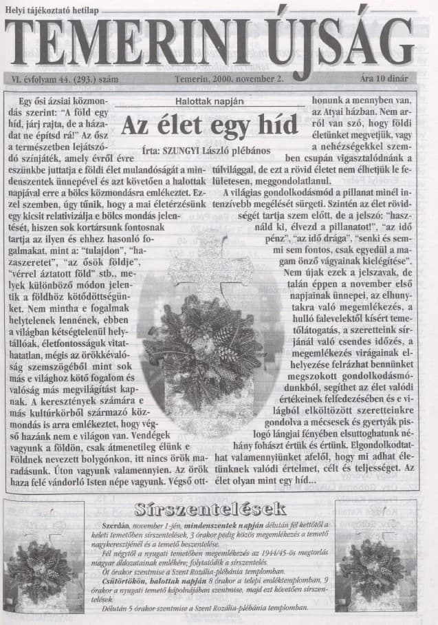 Temerini Újság, 6. évf. 2000. november 2. 44. sz.