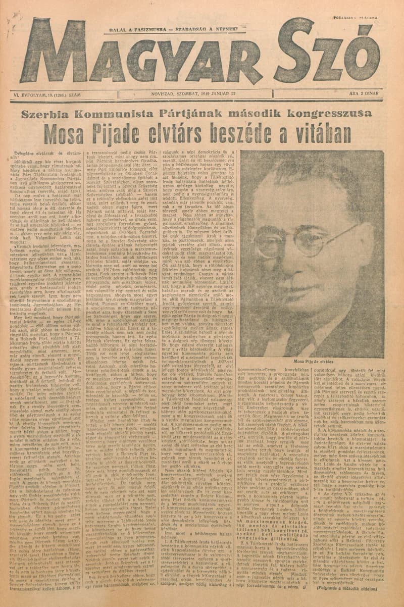 Magyar Szó, 6. évf. 1949. január 22. 18. sz. 1–8. oldal