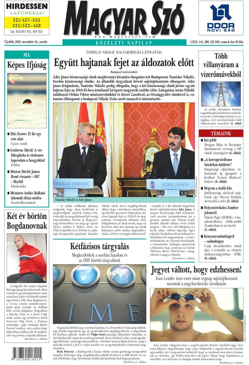 Magyar Szó, 69. évf. 2012. november 14. 266. sz. 1–20. oldal