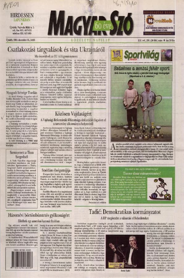 Magyar Szó, 61. évf. 2004. december 13. 293. sz. 1–12. oldal