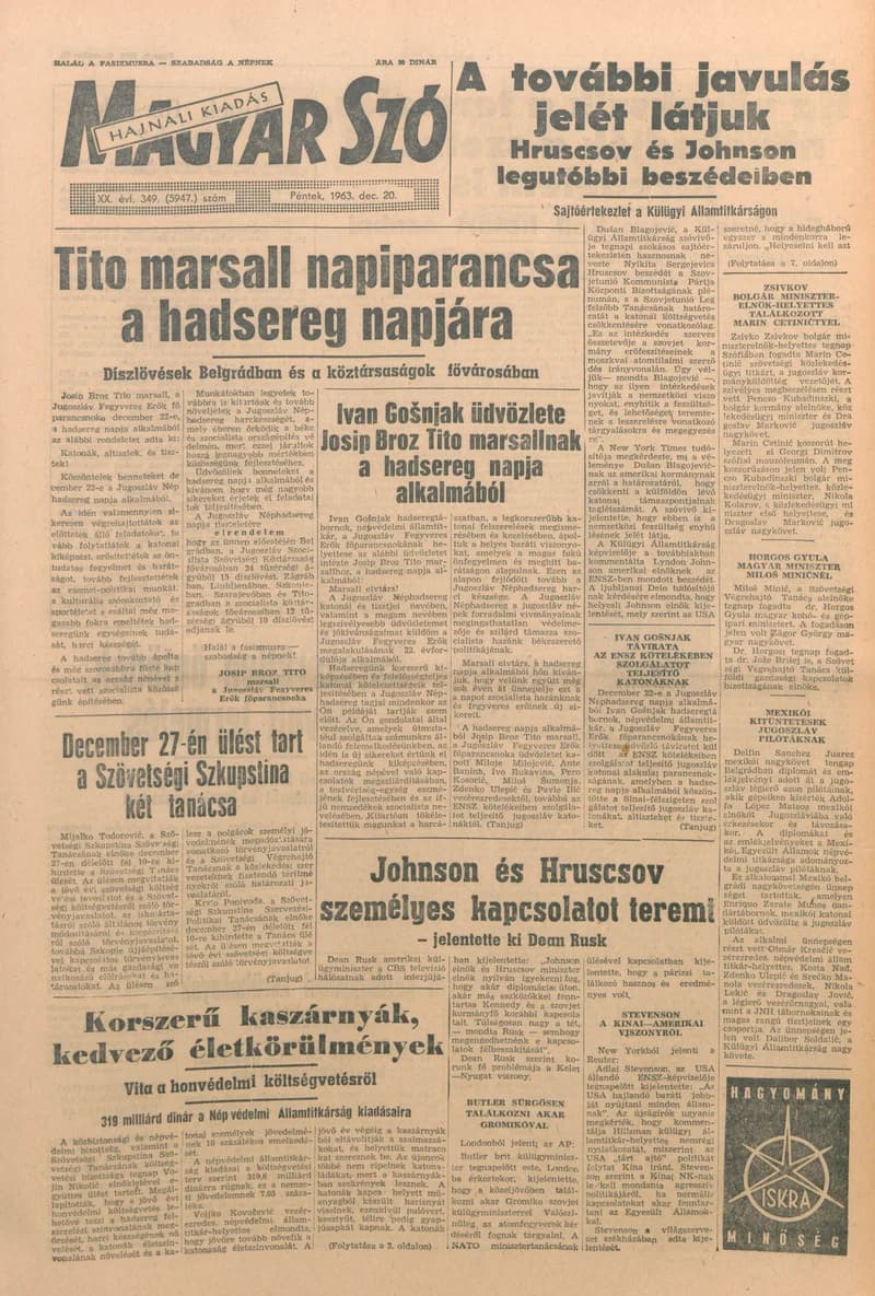 Magyar Szó, 20. évf. 1963. december 20. 349. sz. 1–16. oldal