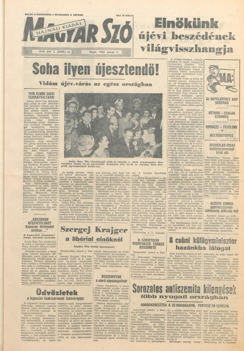 Magyar Szó, 17. évf. 1960. január 5. 2. sz. 1–20. oldal