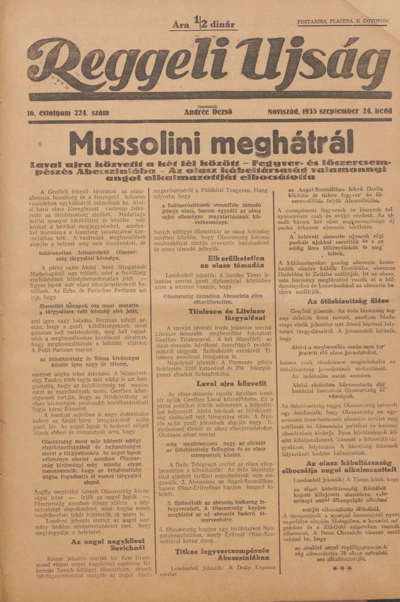 Reggeli Újság, 16. évf. 1935. szeptember 24. 224. sz.