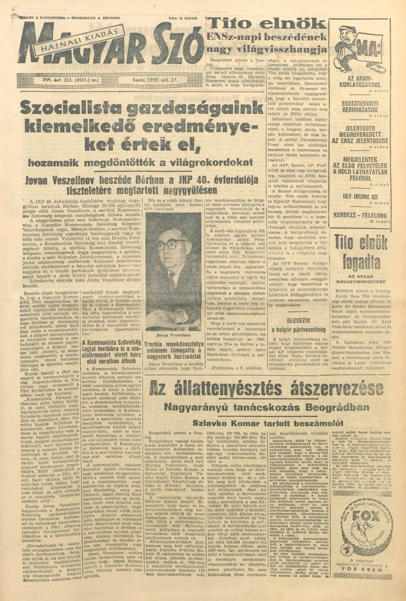 Magyar Szó, 16. évf. 1959. október 27. 253. sz.