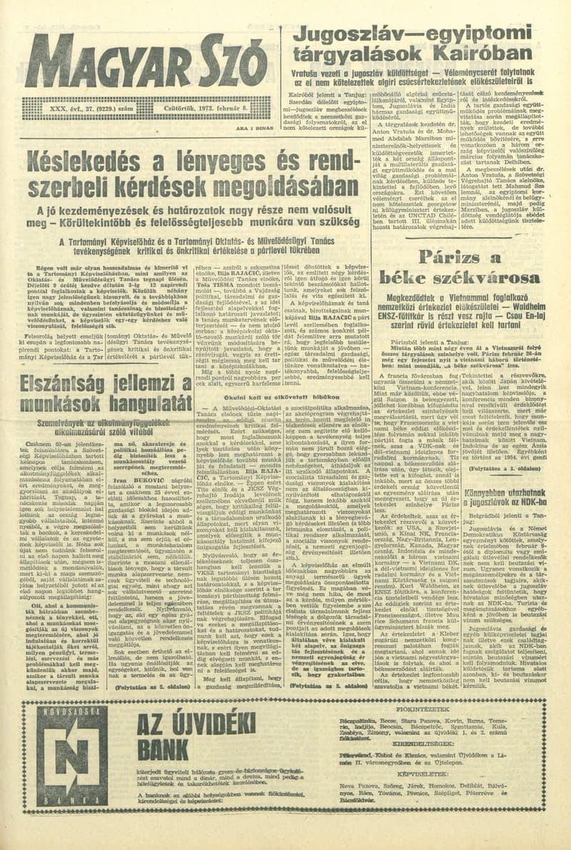 Magyar Szó, 30. évf. 1973. február 8. 37. sz. 1–16. oldal