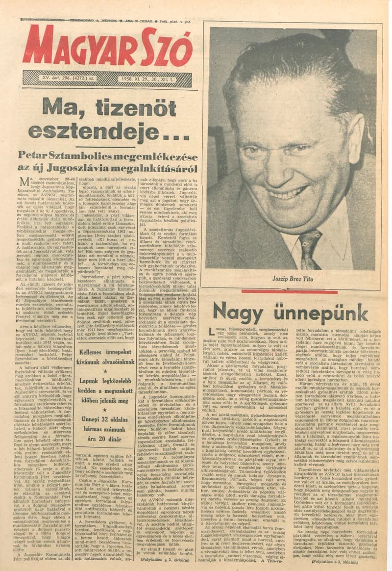 Magyar Szó, 15. évf. 1958. november 29. – december 1. 296. sz. 1–34. oldal