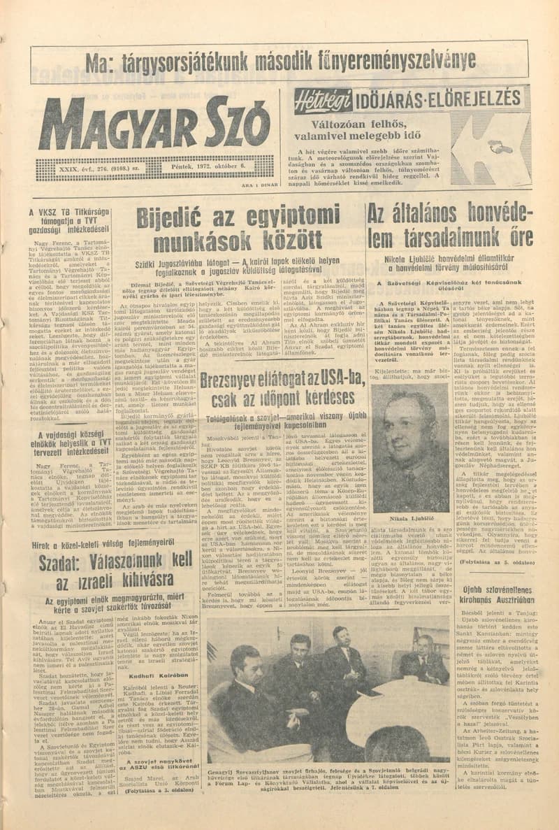 Magyar Szó, 29. évf. 1972. október 6. 276. sz. 1–24. oldal