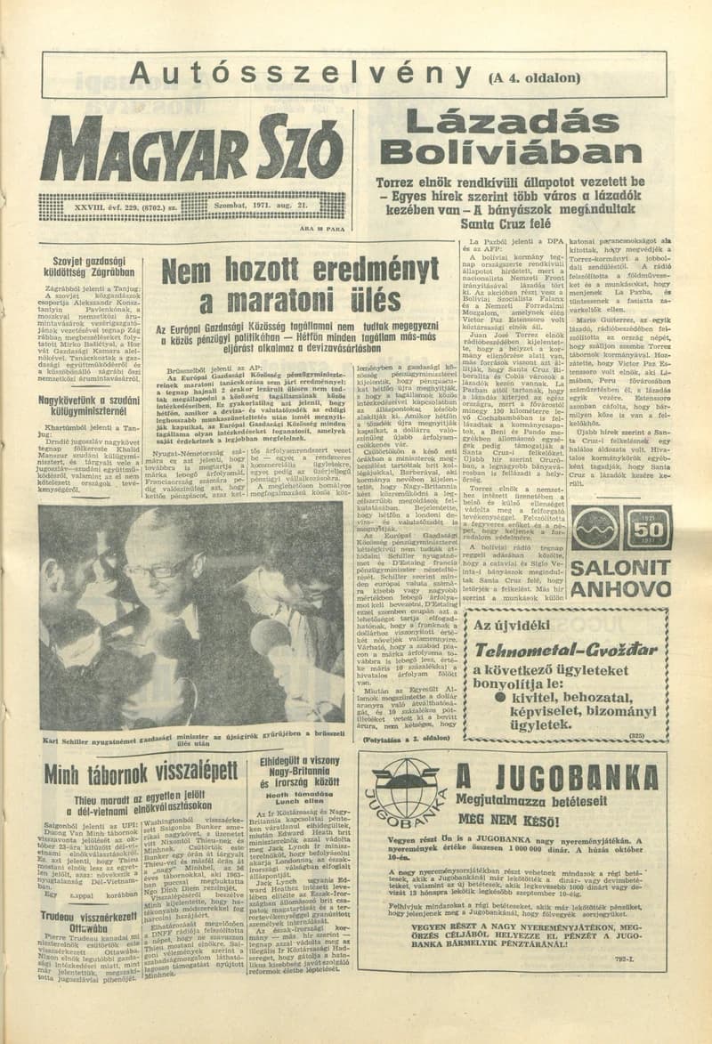 Magyar Szó, 28. évf. 1971. augusztus 21. 229. sz. 1–16. oldal