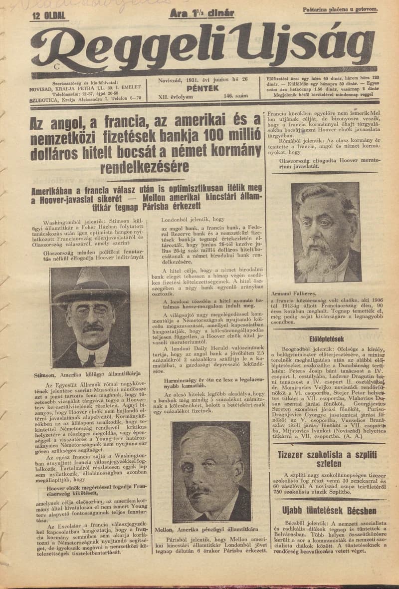 Reggeli Újság, 12. évf. 1931. június 26. 146. sz.