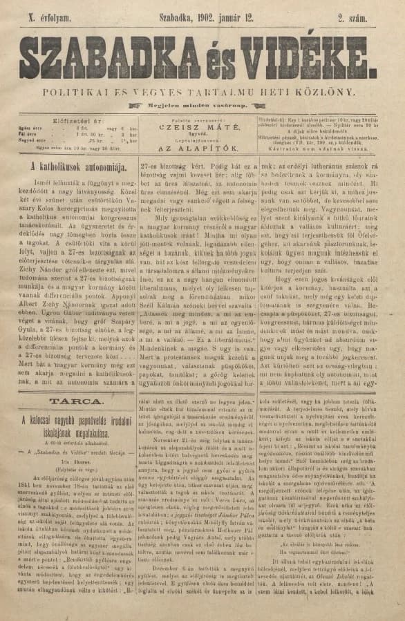 Szabadka és vidéke II, 10. évf. 1902. január 12. 2. sz.