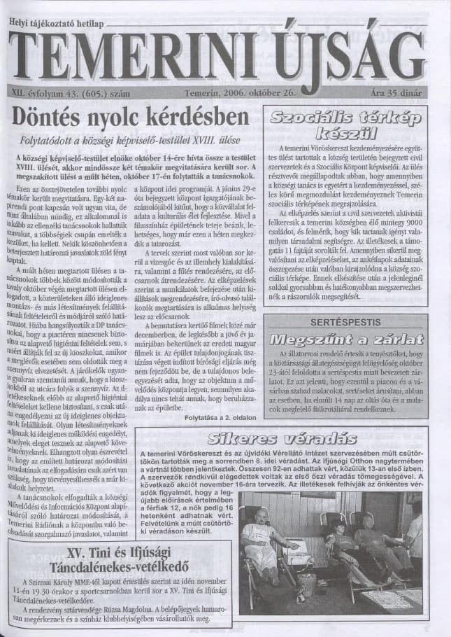 Temerini Újság, 12. évf. 2006. október 26. 43. sz.