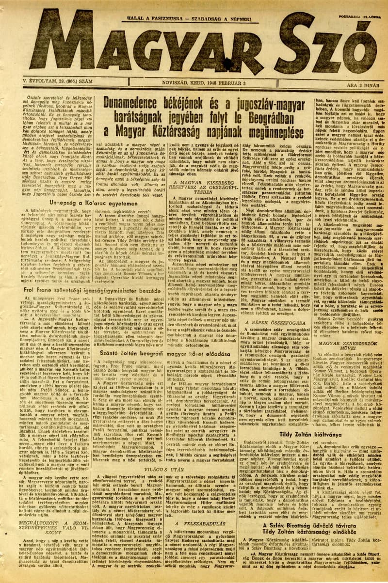 Magyar Szó, 5. évf. 1948. február 3. 29. sz. 1–6. oldal