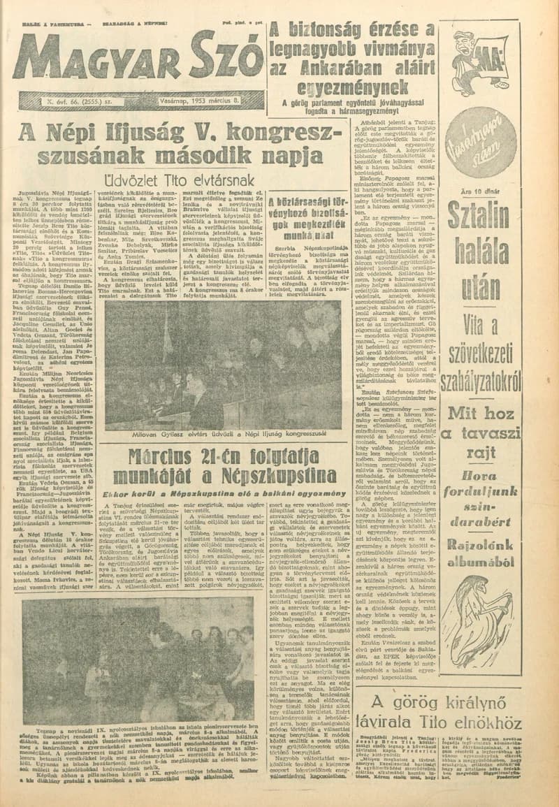 Magyar Szó, 10. évf. 1953. március 8. 66. sz. 1–14. oldal