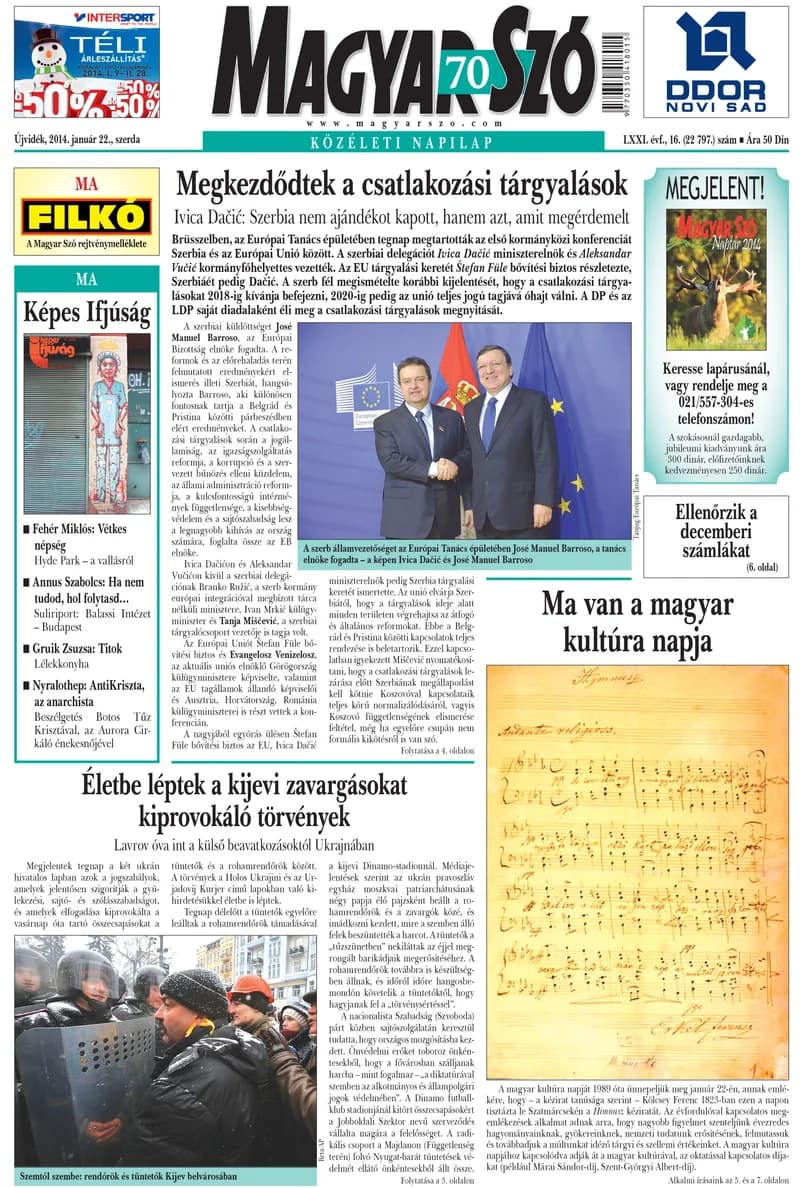 Magyar Szó, 71. évf. 2014. január 22. 16. sz. 1–20. oldal