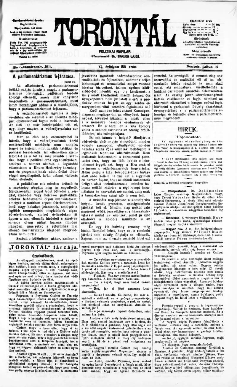 Torontál, 40. évf. 1911. július 14. 158. sz.