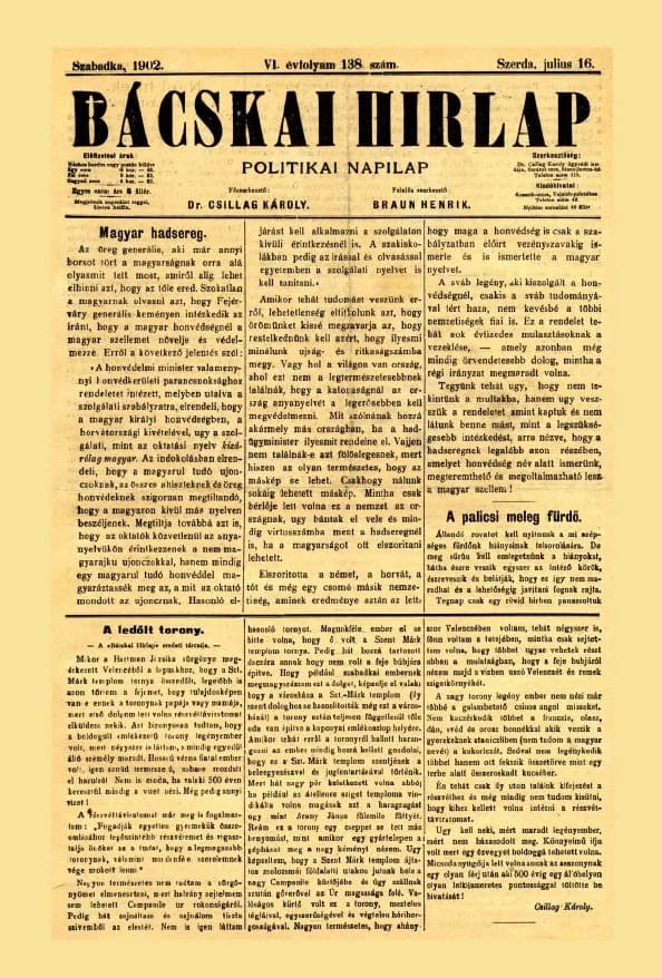 Bácskai Hirlap, 6. évf. 1902. július 16. 138. sz.
