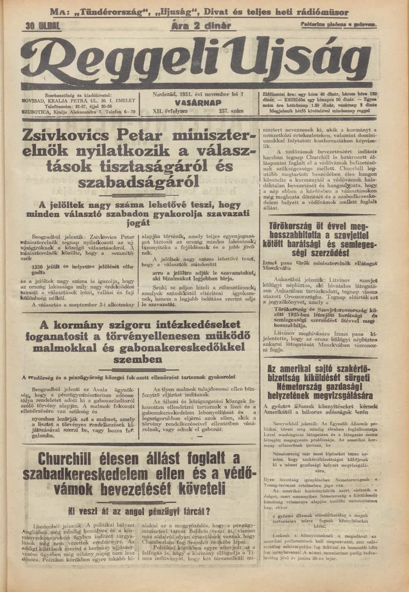 Reggeli Újság, 12. évf. 1931. november 1. 257. sz.