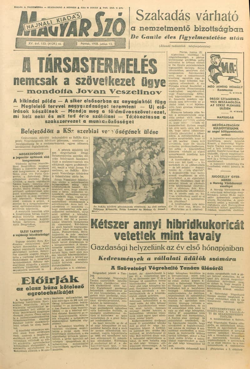 Magyar Szó, 15. évf. 1958. június 13. 153. sz. 1–18. oldal